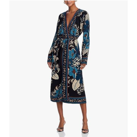 FARM Rio New Women's Blossom Tapestry Long Sleeve Wrap Midi Dress XXS - Picture 1 of 6